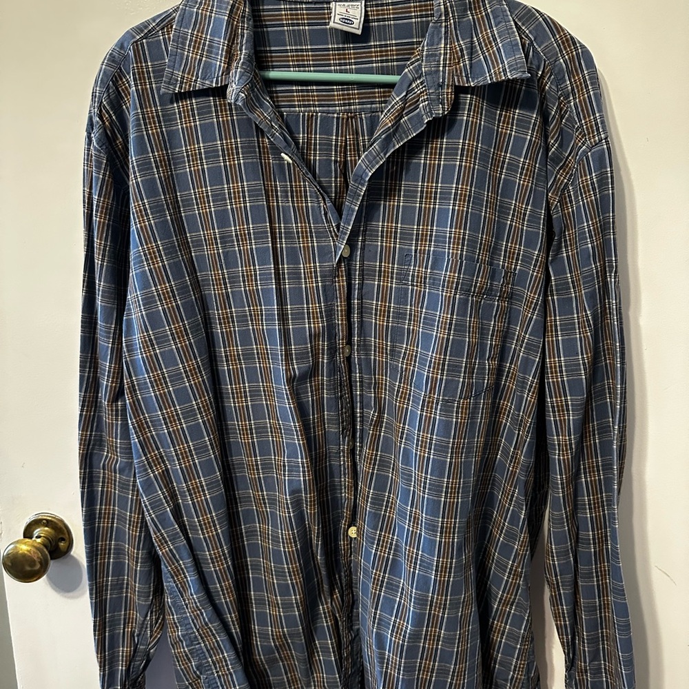 L.L. Bean Blue and Brown Plaid Men's Shirt
